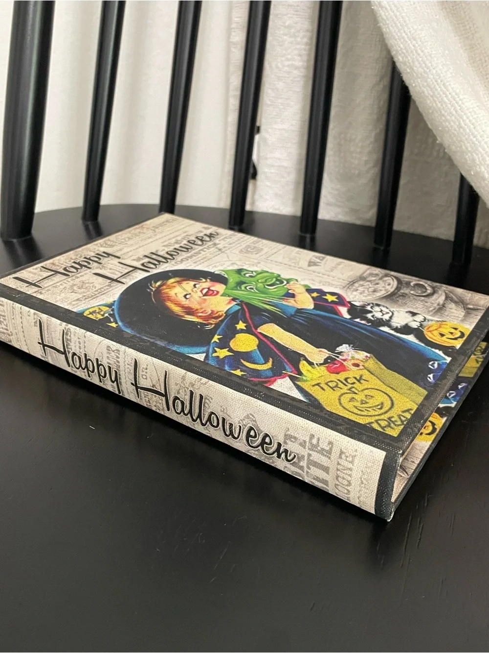 Happy Halloween Vintage Witch Faux Decoration Book 8 1/2 x 5 1/2